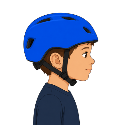 Helmet positioned level just above the eyebrows