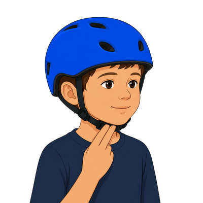 Chin strap checked with two fingers beneath the strap