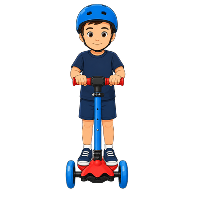 Rider standing balanced on the scooter deck