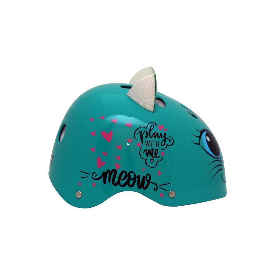 StreetJam Kitty Cat Kids Helmet - 3D Cat Design - Burn Green - view 3