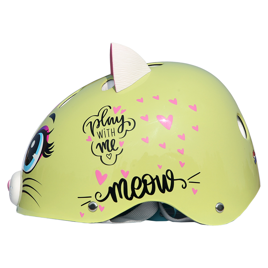 StreetJam Kitty Cat Kids Helmet - 3D Cat Design - Light Green - view 3