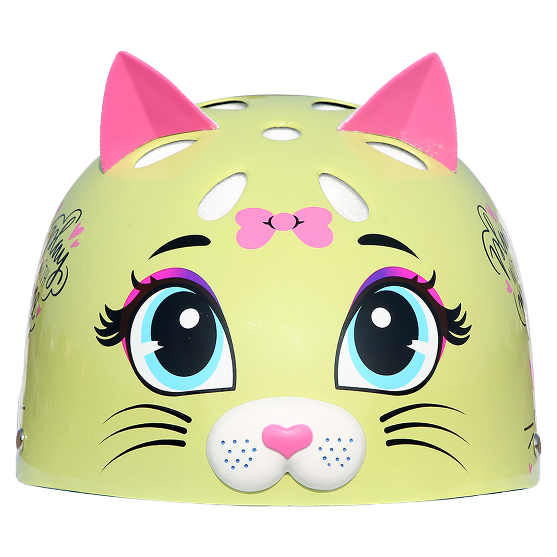 StreetJam Kitty Cat Kids Helmet - 3D Cat Design - Light Green