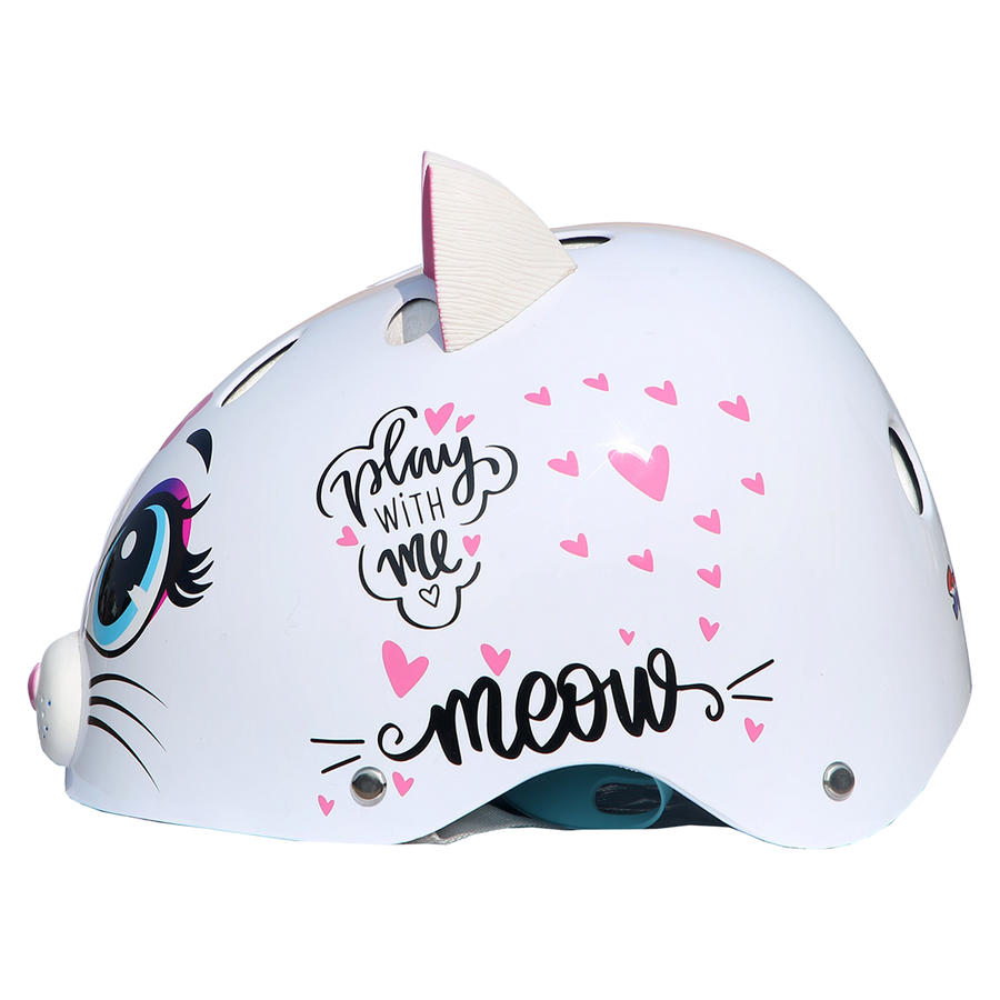 StreetJam Kitty Cat Kids Helmet - 3D Cat Design - White - view 3